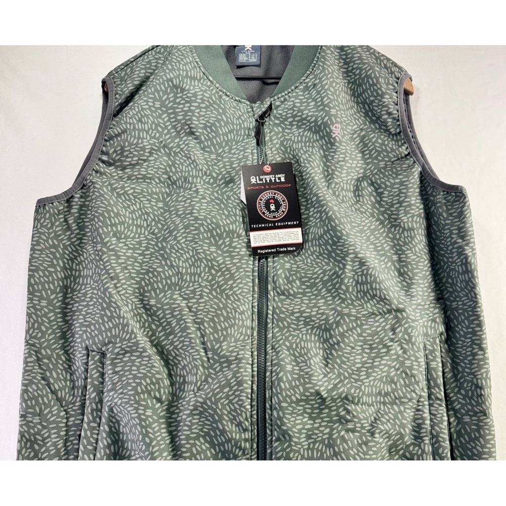 Little Donkey Andy Vest Mens Large Green Patterned Full Zip Fleece Lined Outdoor